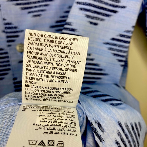 Tasso Elba, Men’s Cotton Casual Light Blue and Navy, Short Sleeve Button Up - Picture 6 of 7